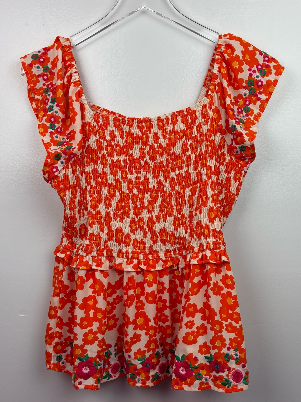 Emily Wonder Orange Floral Embroidered Top